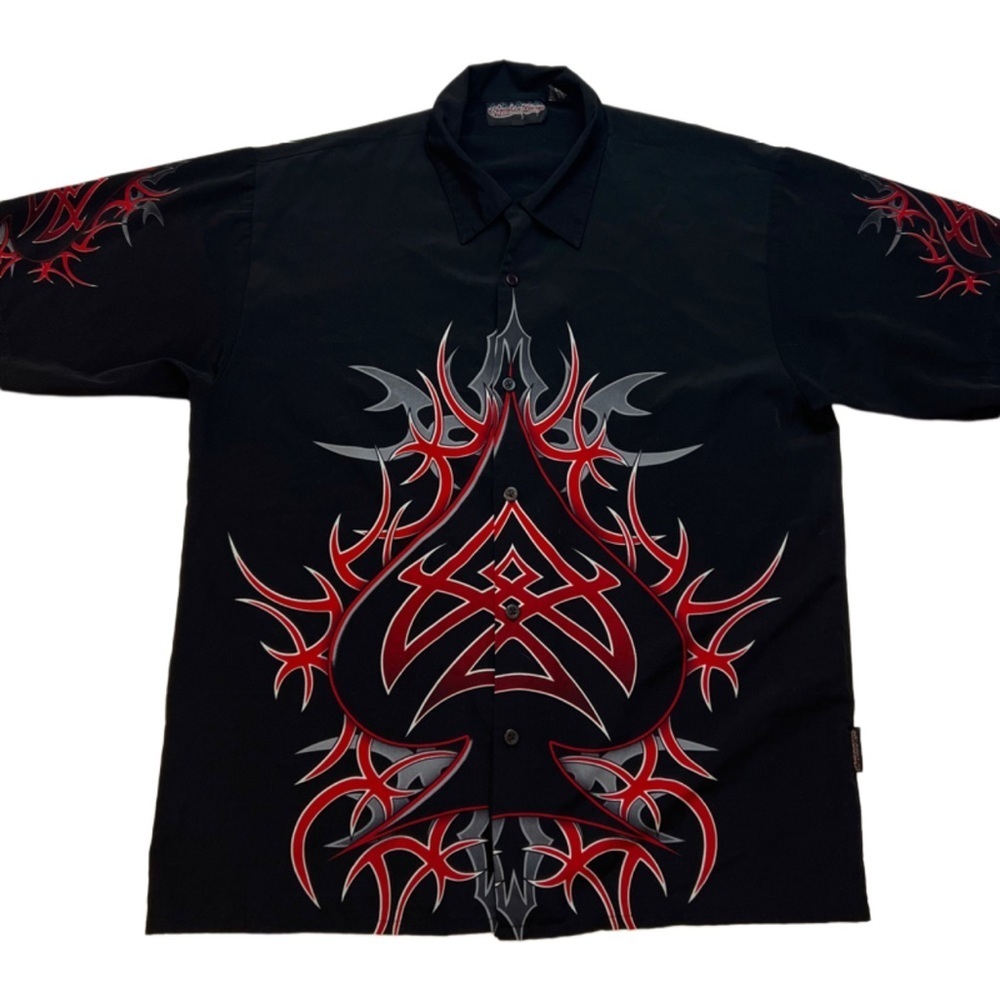 Vintage 00s Y2K Sapphire Lounge Tribal Spade Button Up Shirt